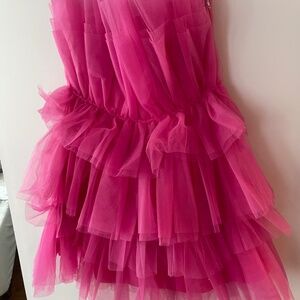Lulus Tulle Intentions Hot Pink Strapless Dress, M